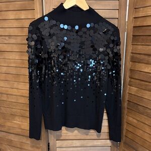 Talbots Black Sequin Turtleneck Sweater
